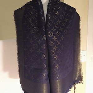 LV Reversible Shine Shawl scarf, Navy OR Red/Gold
